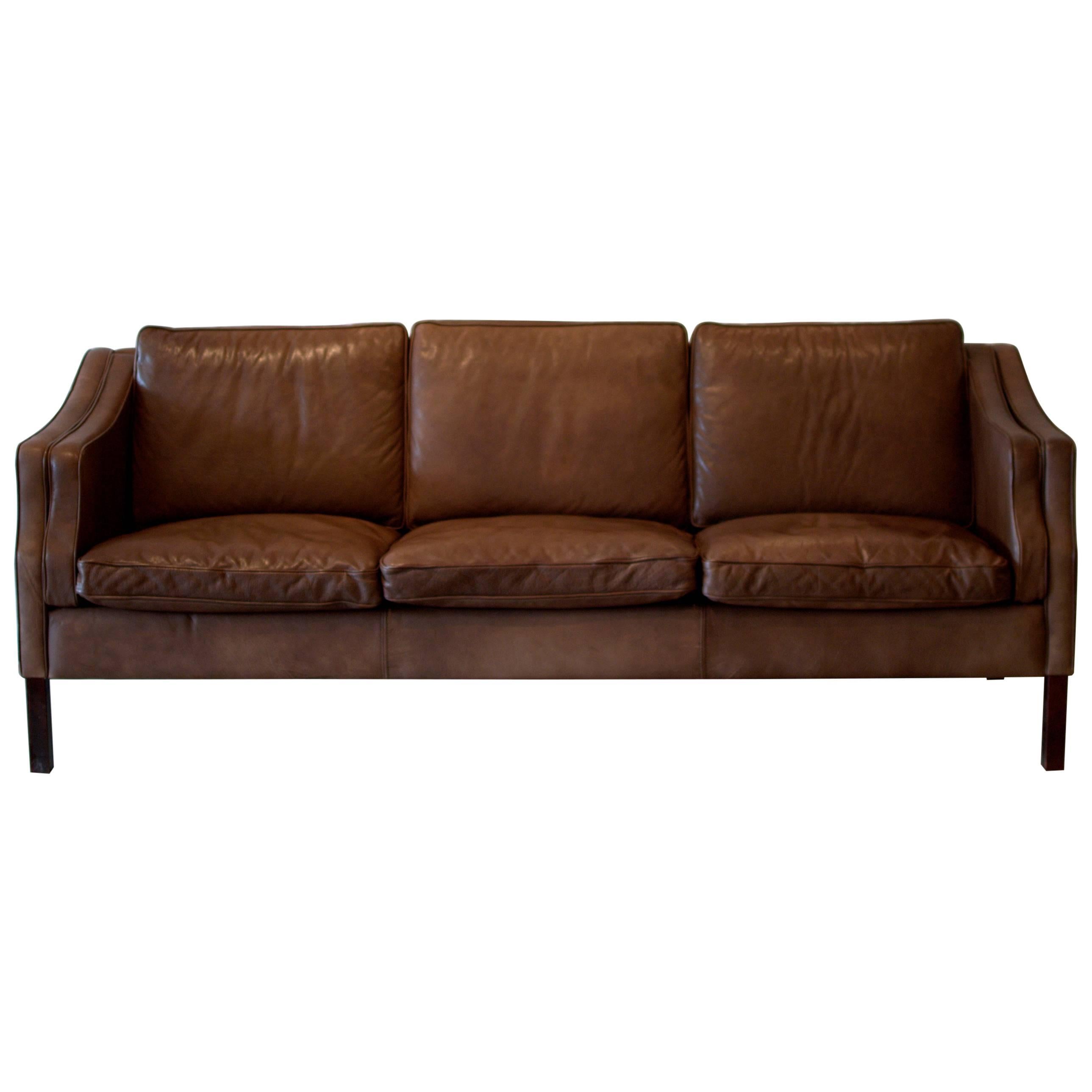 Vintage Danish Brown Leather Sofa