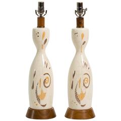 Pair of Abstract Painted Ceramic Table Lamps