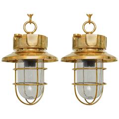 Pair of Brass Passageway Lights from Mid-Century Ship Pair of Brass Passageway Lights from Mid-Century Ship