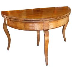 Antique Large German or Scandinavian Demilune Flip-Top Table