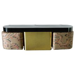 Milo Baughman Console Table with a Pair of Upholstered Stools