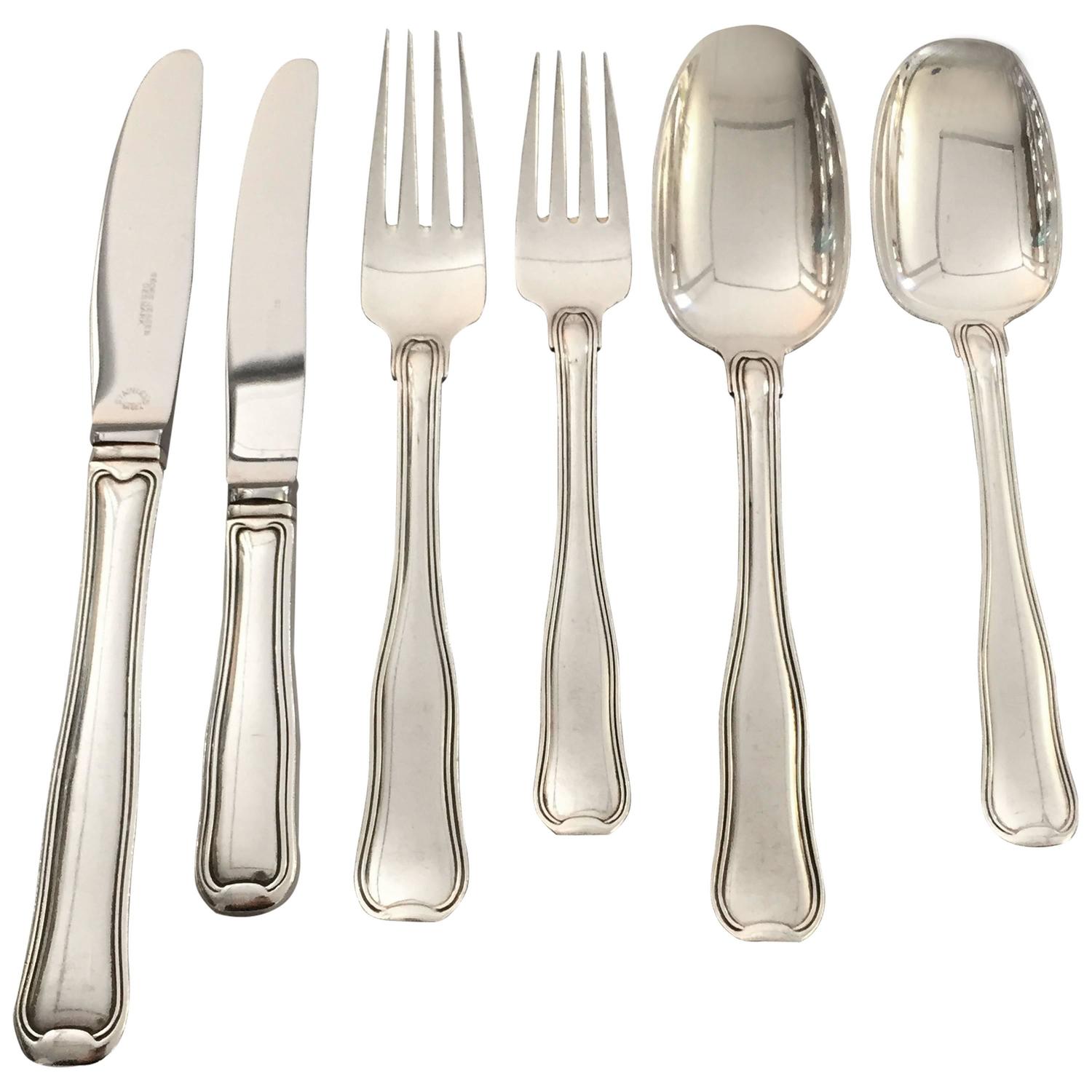 Jensen Sterling Silver Flatware Old Danish Set of 72 Pieces at