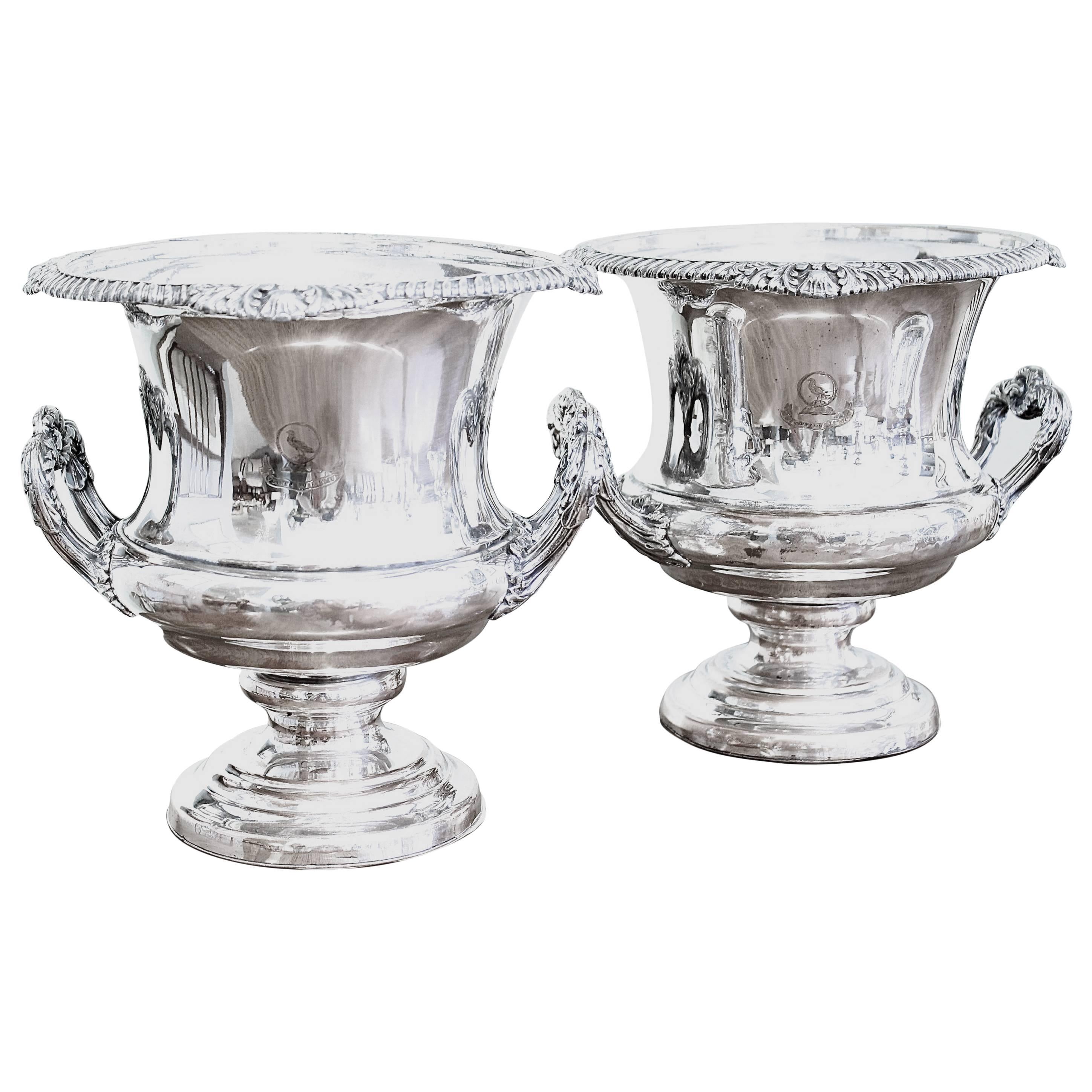 Pair of Silver on Copper Champagne Coolers For Sale