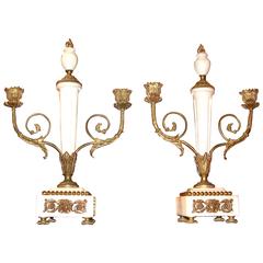 Pair of Continental Marble and Gilt Bronze Candelabras