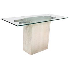 Travertine and Chrome Console Table by Ello Furniture