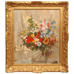 Antique Flowers on Window Sill Oil Painting by Teresa Copnall
