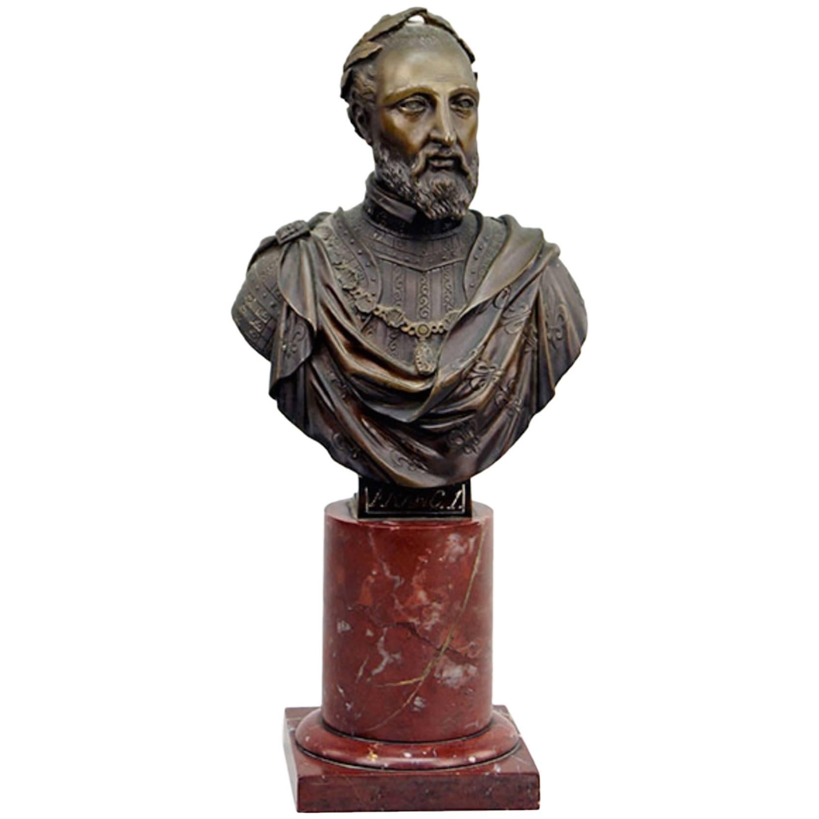 Handsome 19th Century Bronze and Marble Neoclassical Bust, Great Color & Patina. For Sale