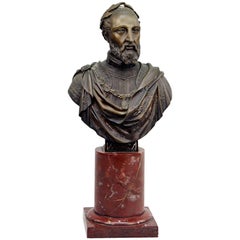 Handsome 19th Century Bronze and Marble Neoclassical Bust, Great Color & Patina.