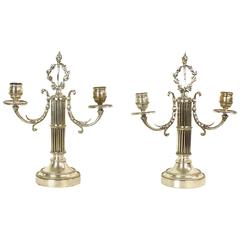 Pair of 19th Century Two-Branch Silver-Plated Candle Holders