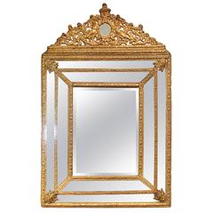 Antique Dutch Gilded Repoussé Cushion Mirror 
