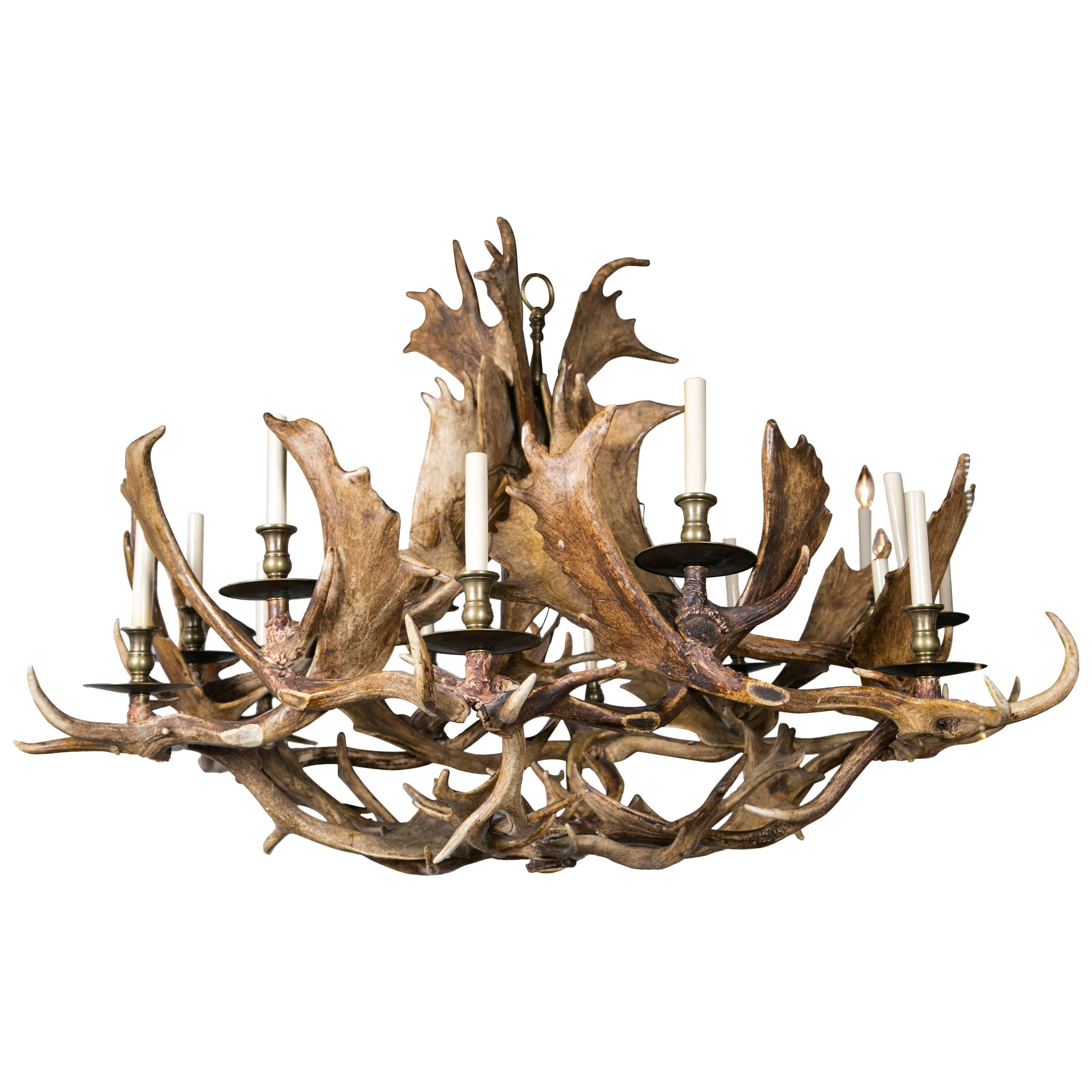 Fantastic Twelve-Light Caribou Antler Chandelier