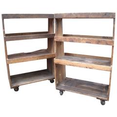 Pair of Primitive Tiered Factory Shelves