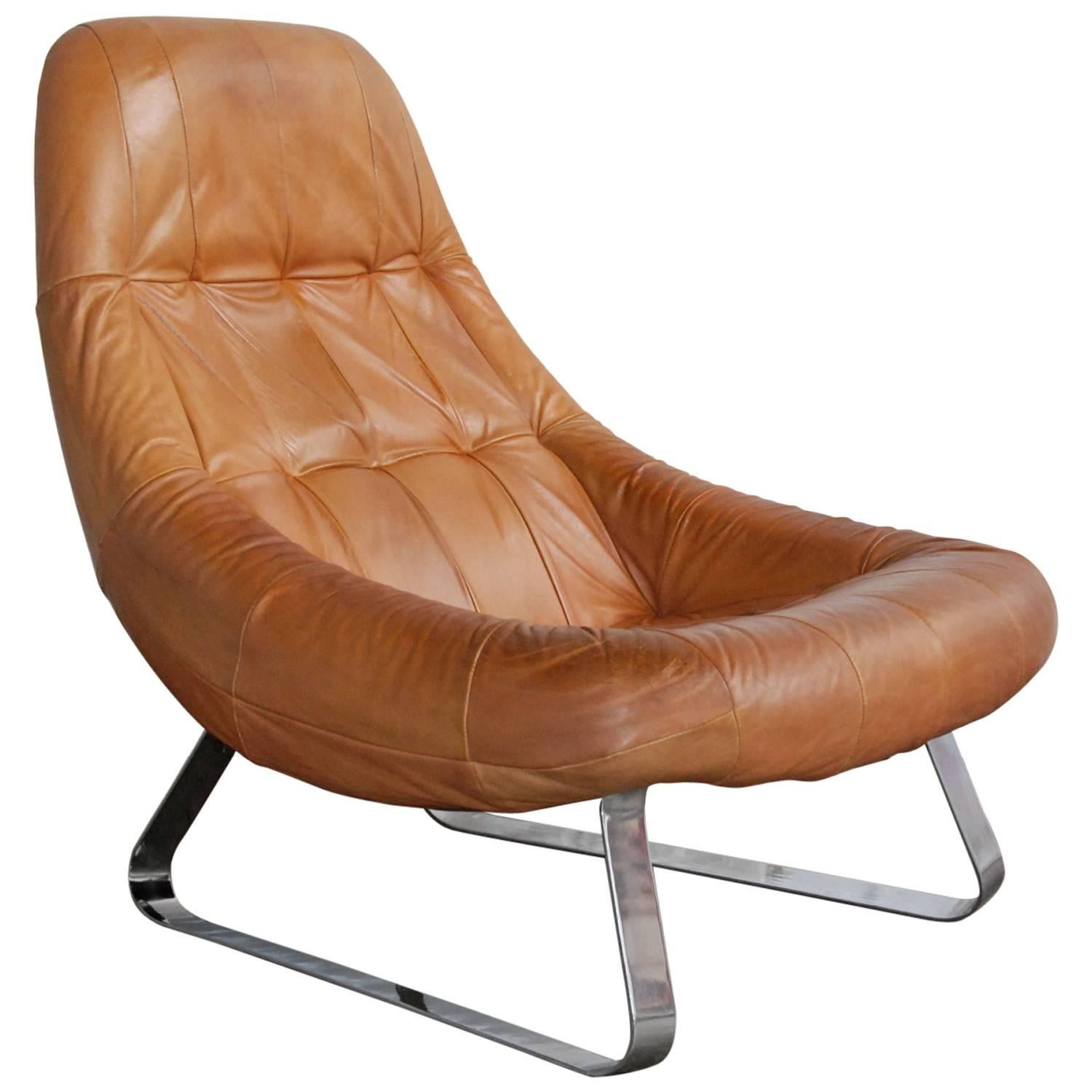 Percival Lafer MP-163 "Earth Chair" in Leather and Chromed Steel Brazil 1976