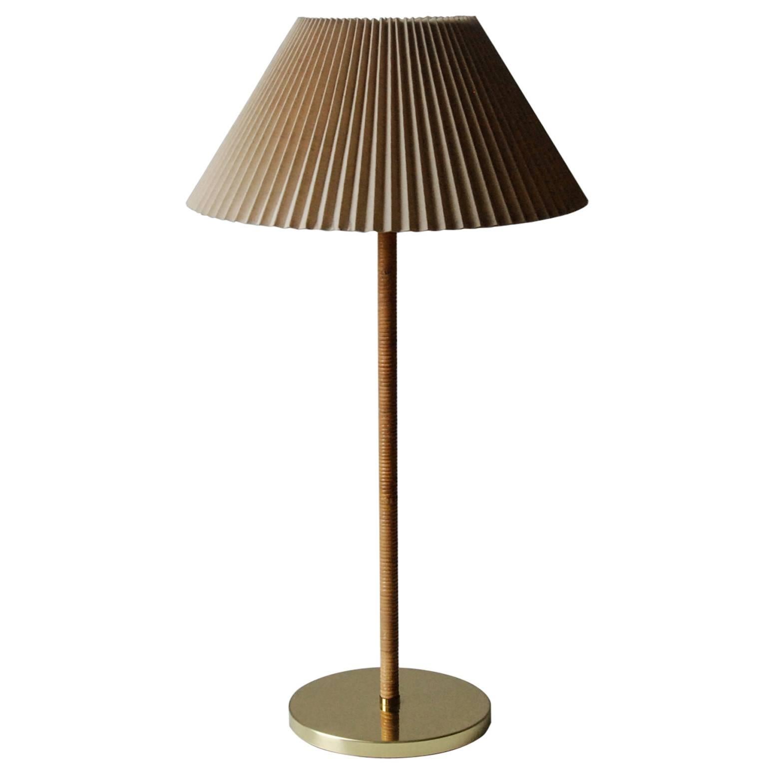 Rattan and Brass Table Lamp, Italy, circa 1970 For Sale