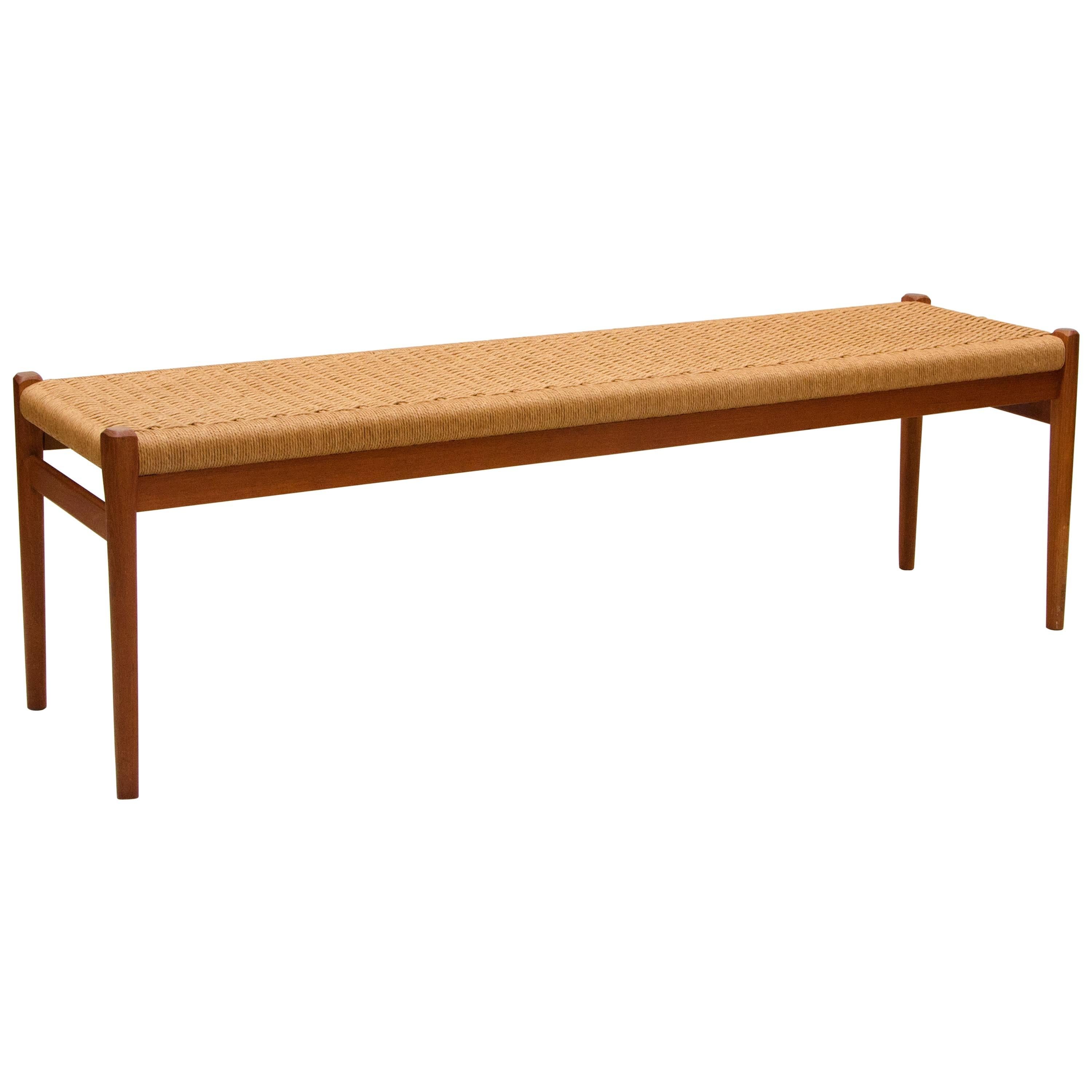 Danish Teak Bench, Cord Seat J. L. Moller