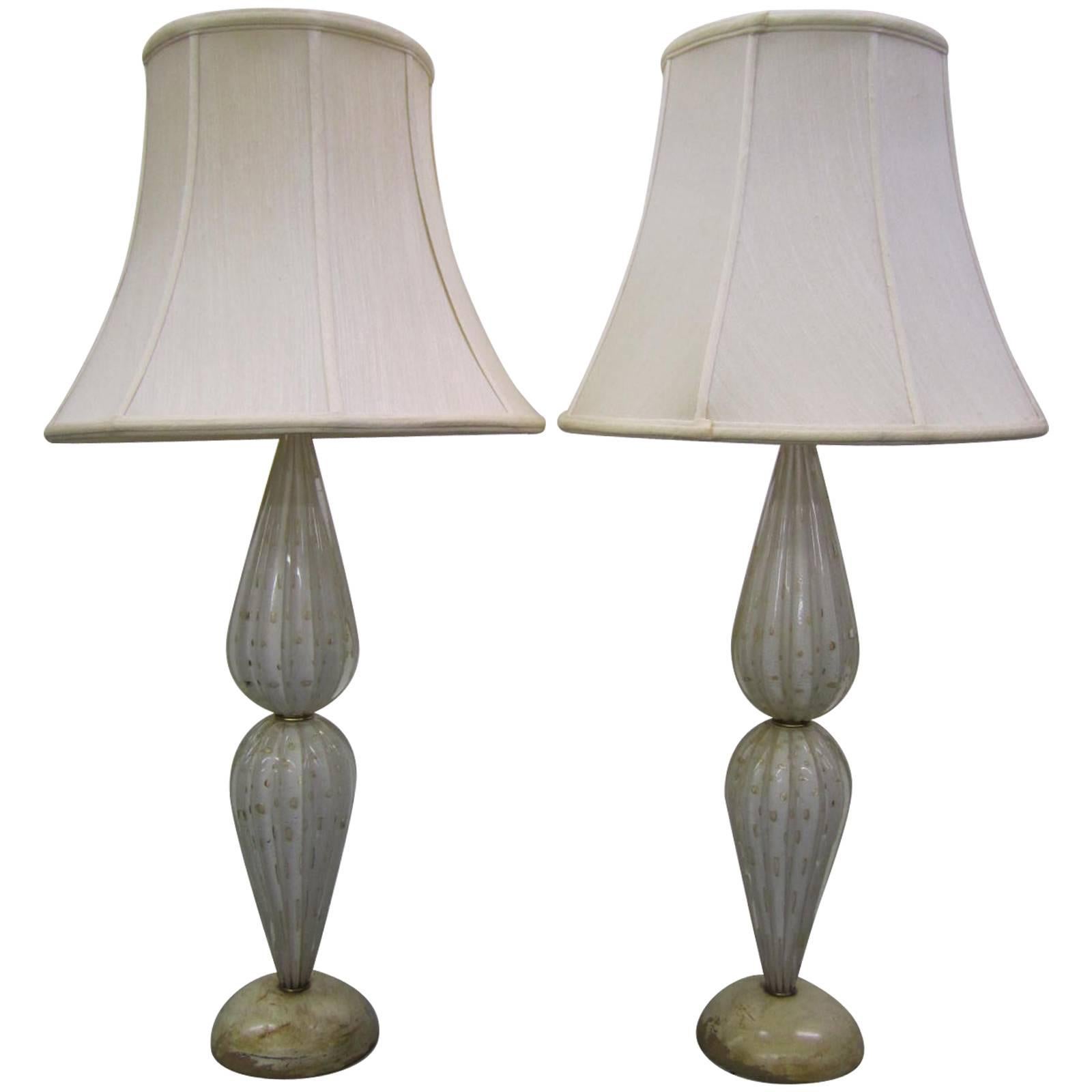Stunning Pair of Barovier & Toso Murano Lamps with Gold Flecking For Sale