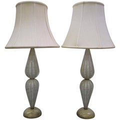 Retro Stunning Pair of Barovier & Toso Murano Lamps with Gold Flecking