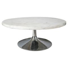 Retro Italian Carrara Marble and Chrome Accent Table