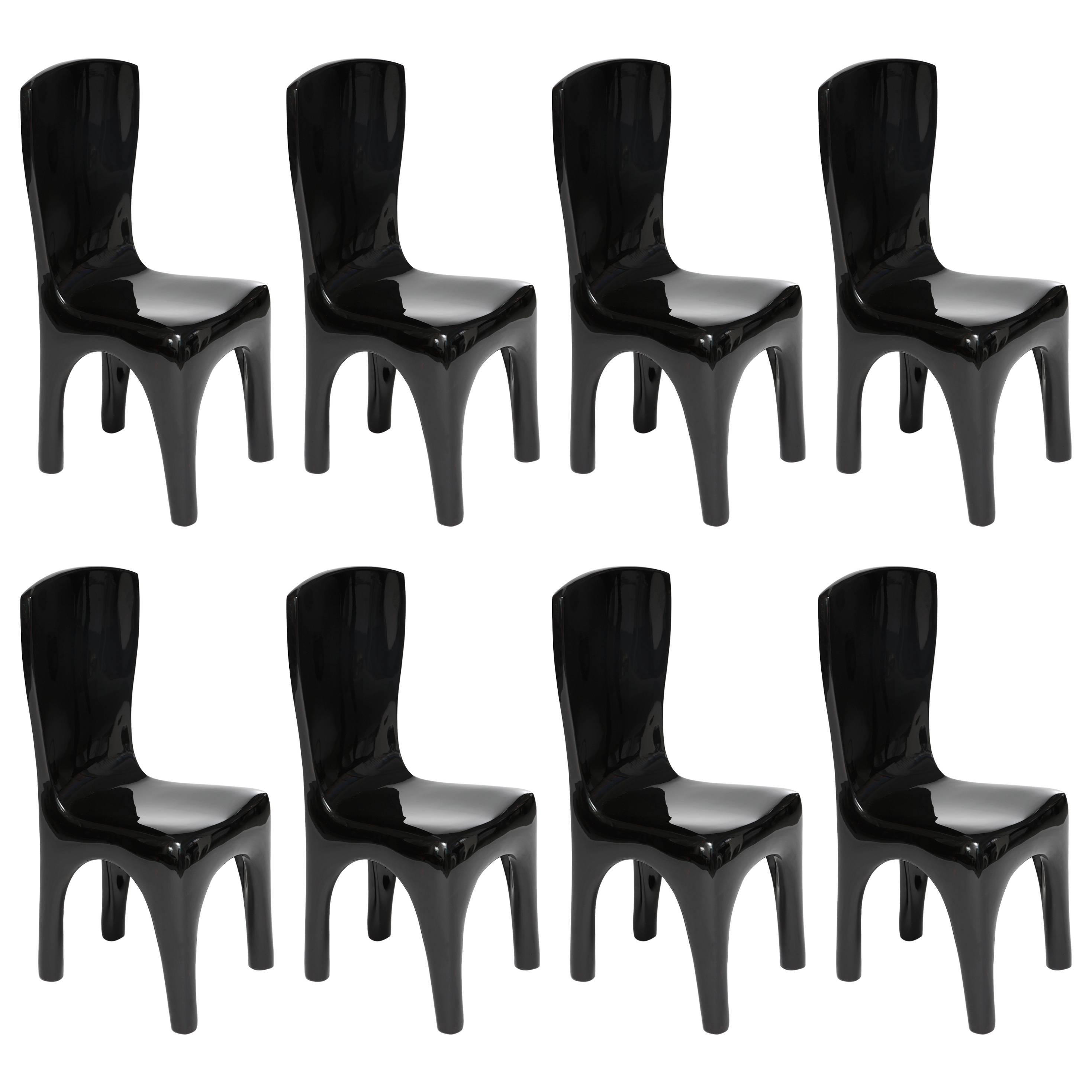 Sculpted Dining Chairs in Black Lacquer by Jacques Jarrige, 2015
