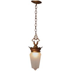 1920s Polychrome Pendant with Glass Shade