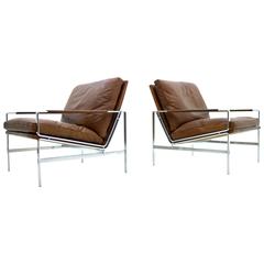 Pair of Leather and Steel Lounge Chairs by Fabricius & Kastholm FK 6720