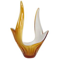 Vintage 1960s Italian Toffee and White Murano Glass Vase
