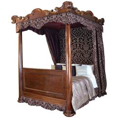 Antique William IV Mahogany Four-Poster with Drapes - W4P5