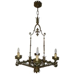 French Green Fleur de Lis Wrought Iron Chandelier