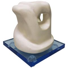 Amorphous Plaster Sculpture on Blue Lucite Base