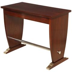 French Art Deco Rosewood Console Table with Chrome Stretcher, circa 1940