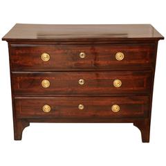 18th Century Walnut Dresser with Three Drawers, Inlayed with Satinwood, Italy