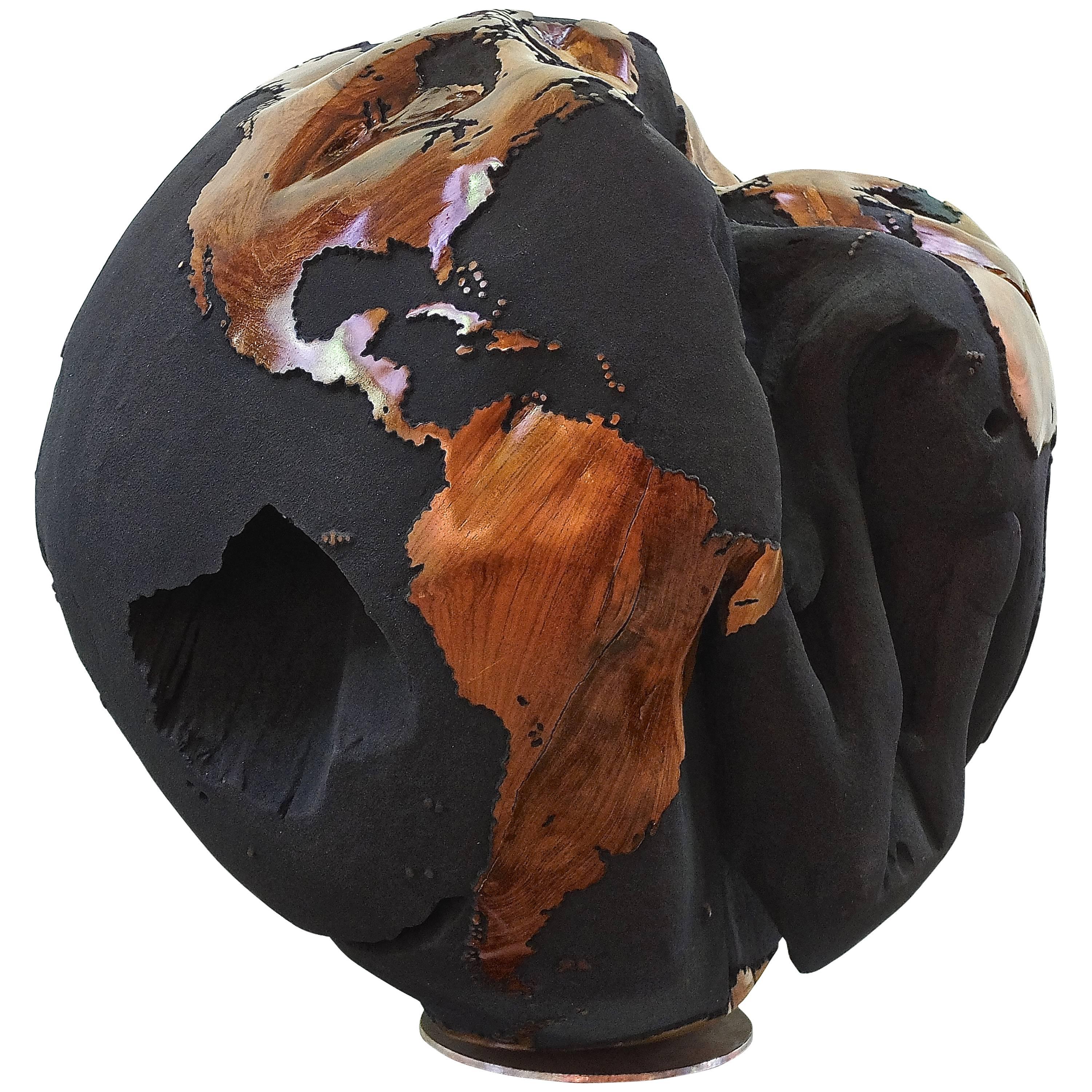 Monumental One of a Kind Black Wooden Globe