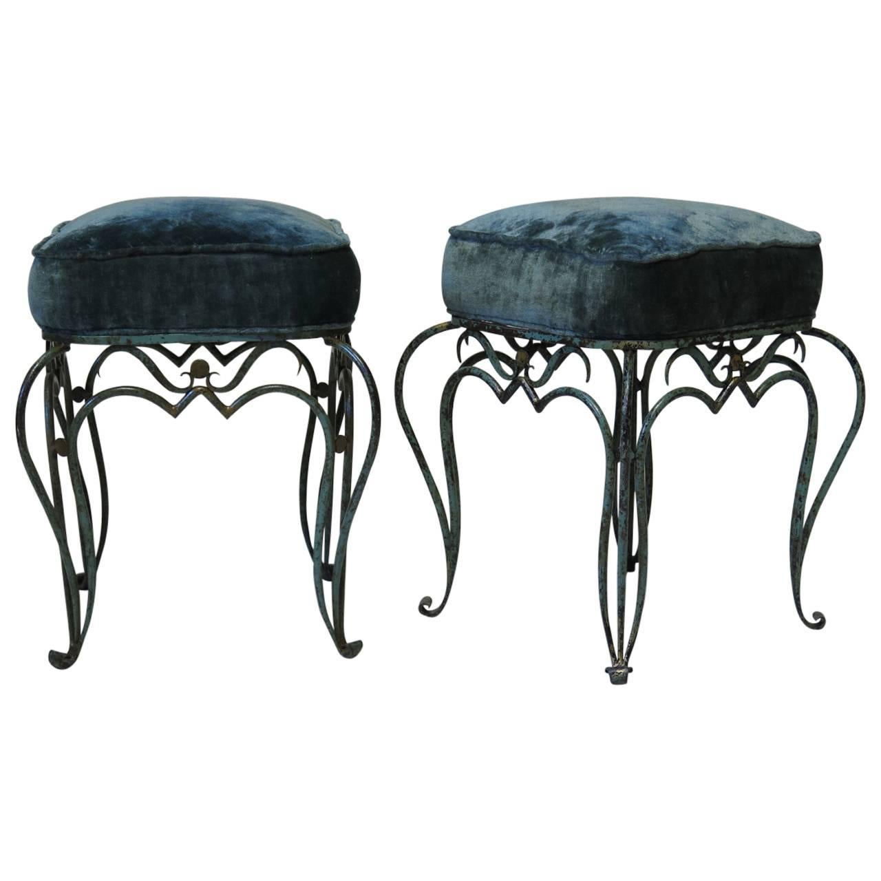 Elegant Pair of French 1940s Stools For Sale