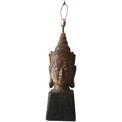 Vintage Impressive Glazed Ceramic Buddha Lamp