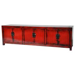 Chinese Oxblood Lacquer Low Cabinet
