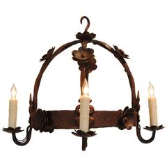 Italian Wrought Iron Four-Light Dome Shaped Chandelier, UL Wired