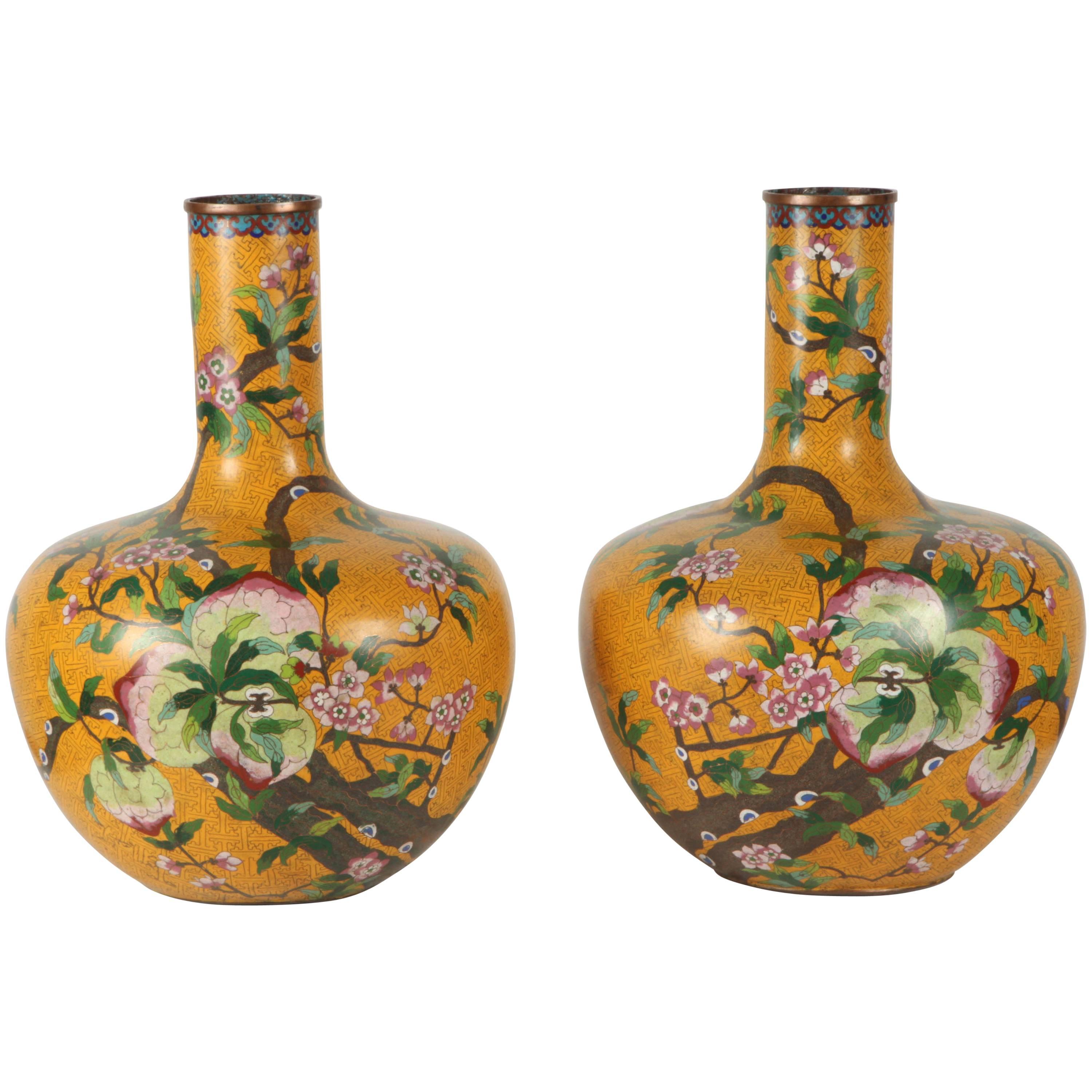 Pair of Yellow Cloisonne Vases