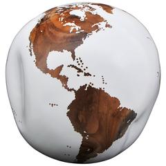 Solid Teak Globe Hand-Carved White " Bi Texture World"  146 / 2015