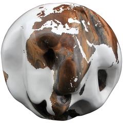 Solid Teak Globe Hand-Carved White  "African Clown" 049 / 2015