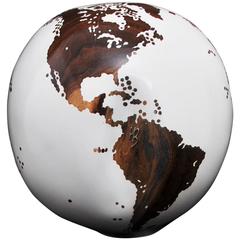 Solid Hand-Carved Teak Globe White "Little Oh"
