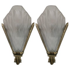 Pair of French Art Deco Wall Sconces Signed by Degue