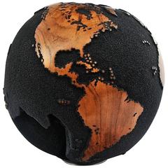 Solid Teak Globe Black Hand-Carved "Ho ! LLow"