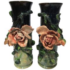 Pair of 19th Century French Barbotines Vases