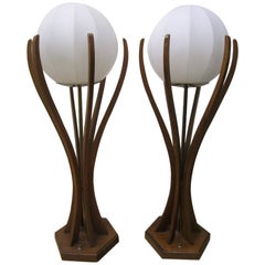 Vintage Excellent Pair of Danish Modern Sculptural Walnut Lamps Mid-Century Modern