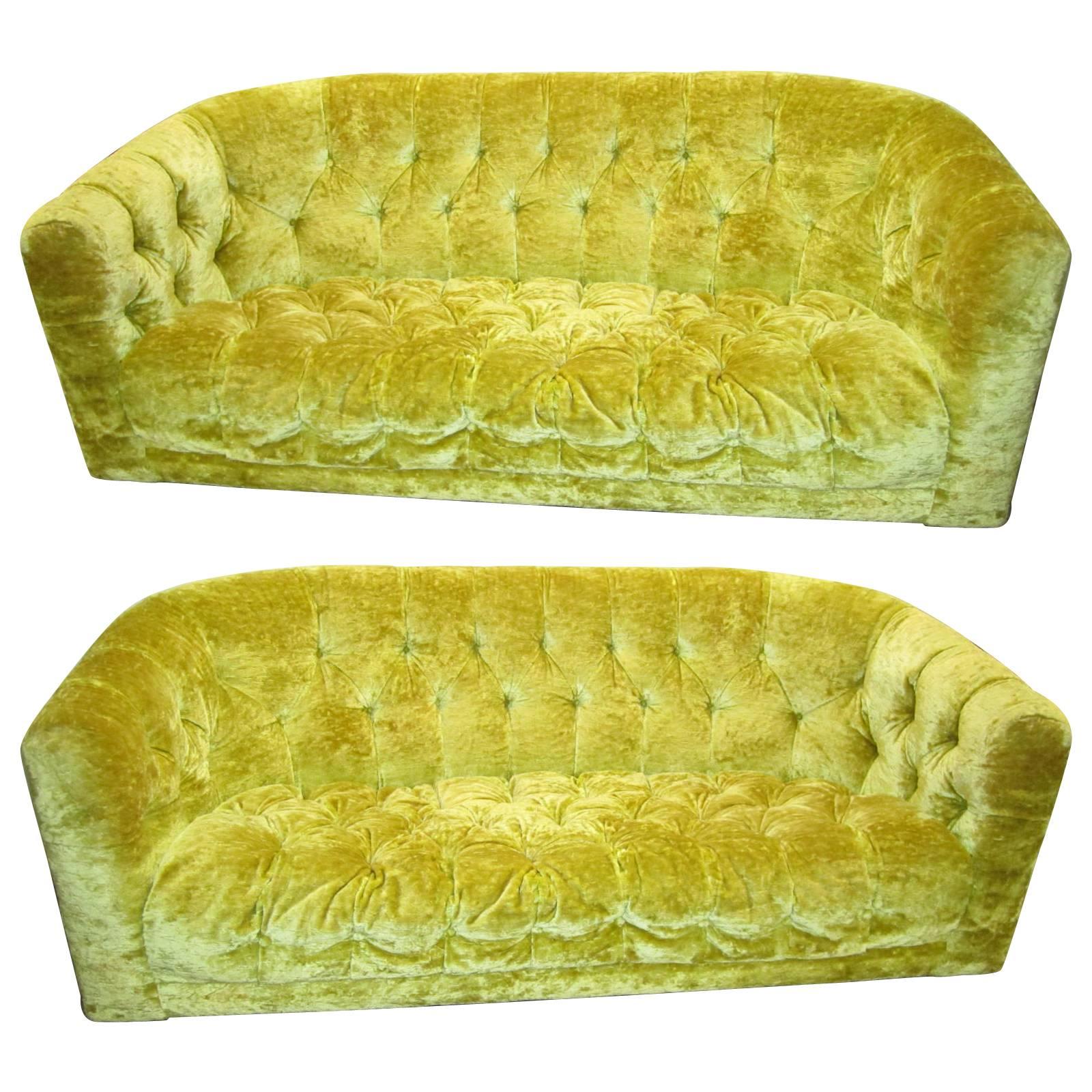 Swanky Pair of Hollywood Regency Tufted Loveseats