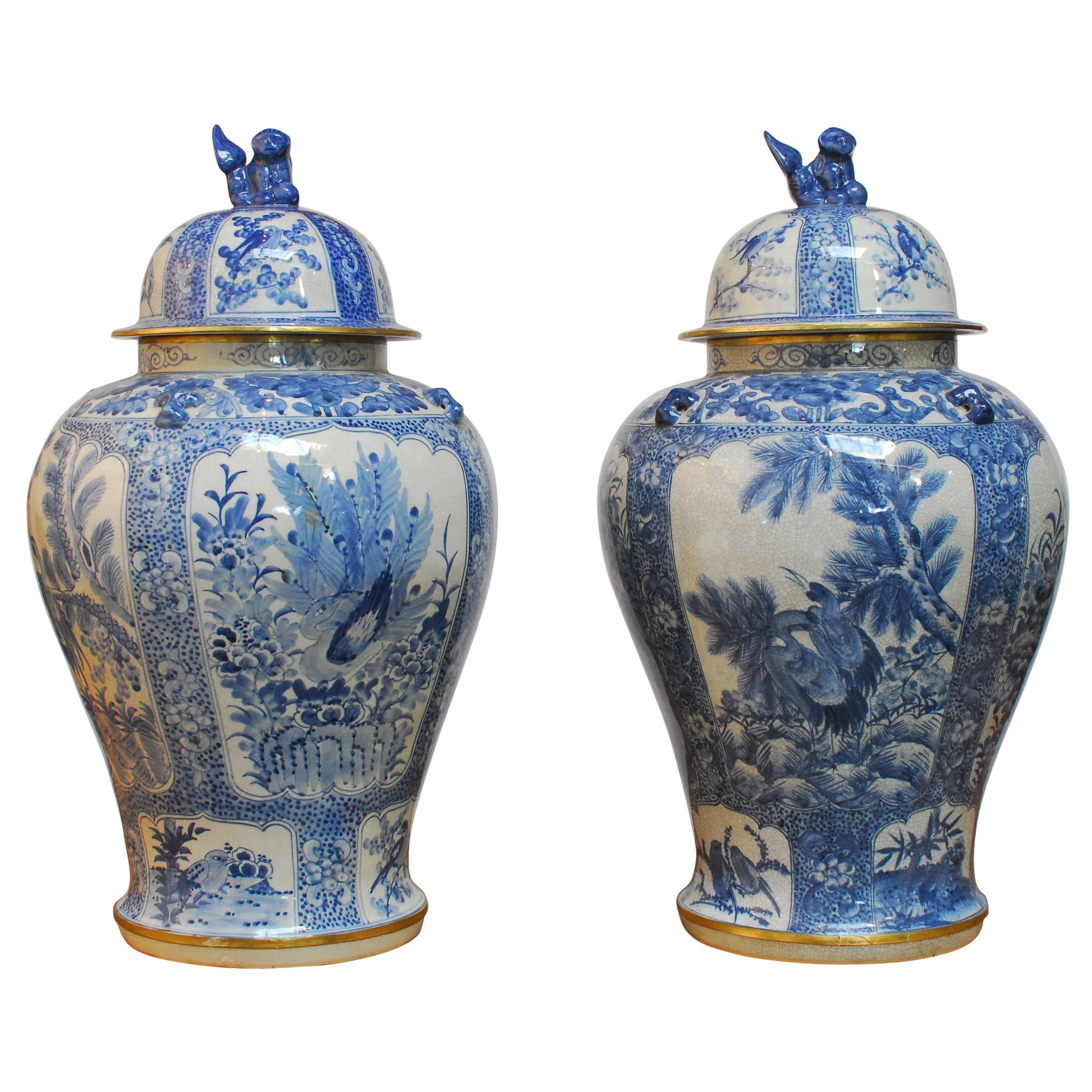 Pair of Monumental Blue and White Temple Jars by Maitland-Smith