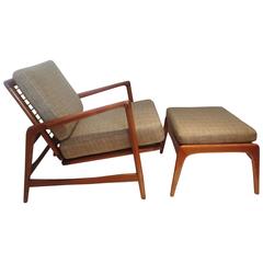 Danish Modern Reclining Lounge Chair Multipositions and Ottoman by Kofod Larsen