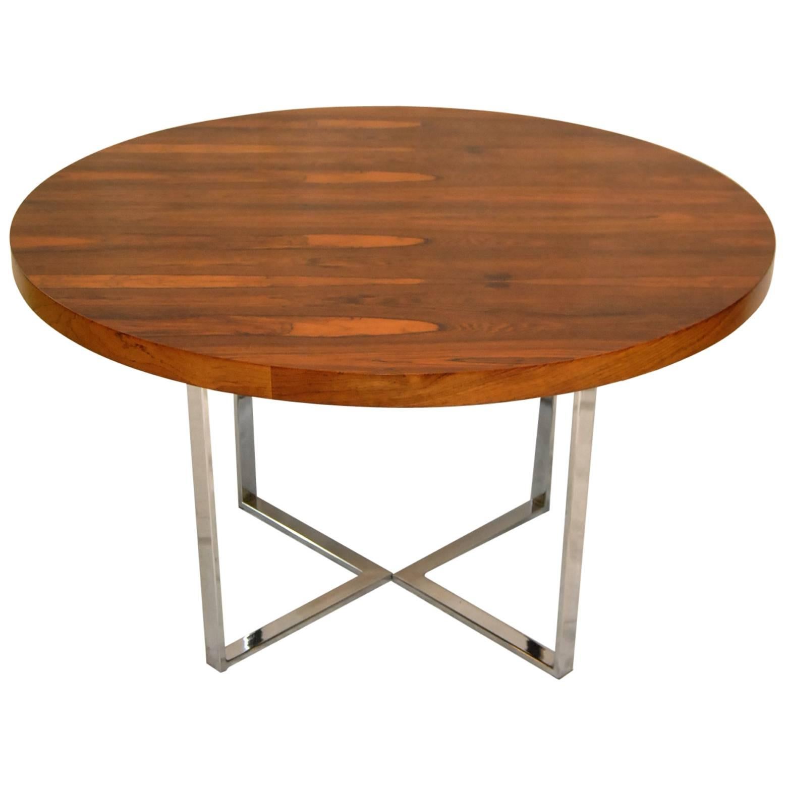 Mid-Century Modern Rosewood Table with Chrome "V" Base by Milo Baughman