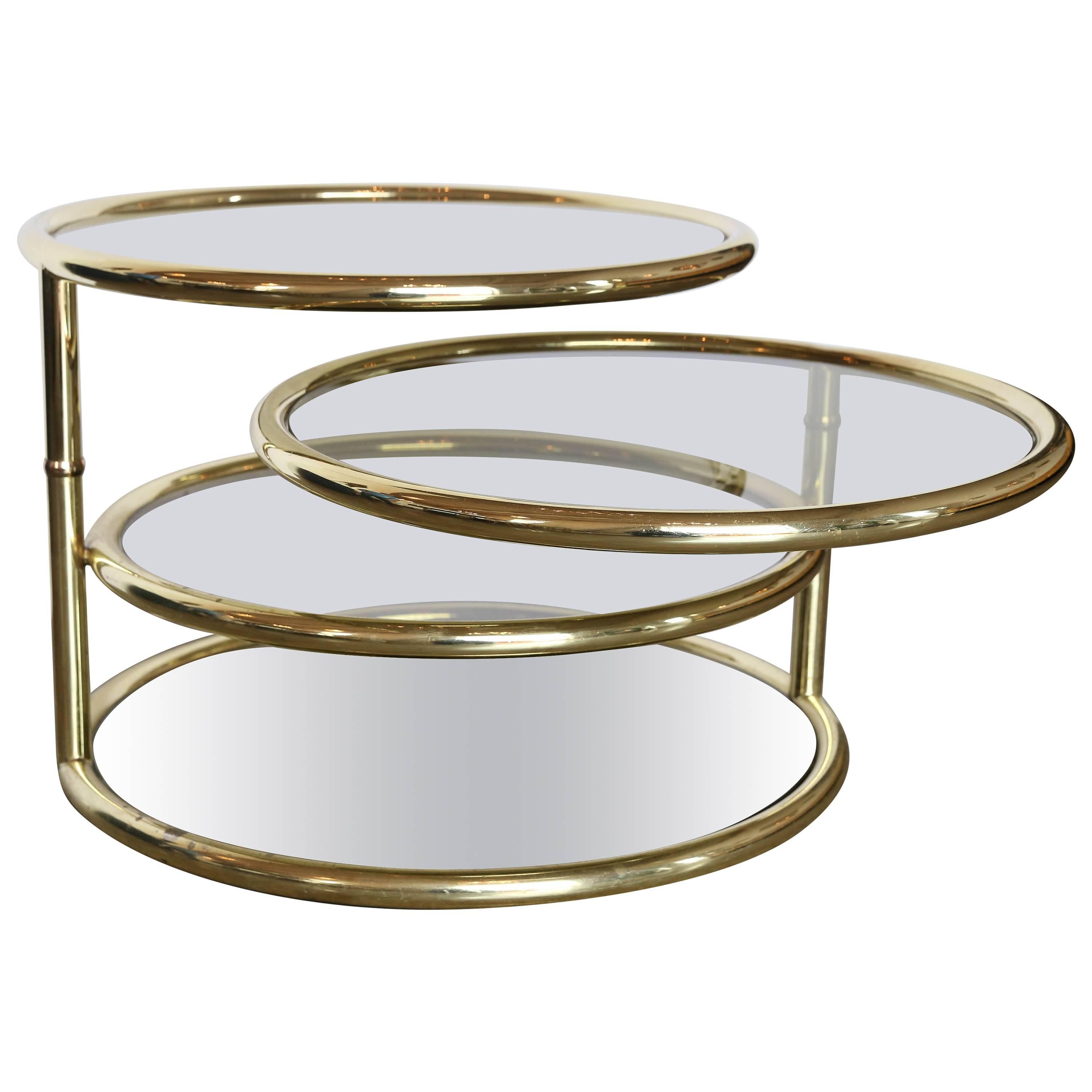 Milo Baughman Four-Tier Smoke Glass and Brass Swivel Cocktail or Side Table
