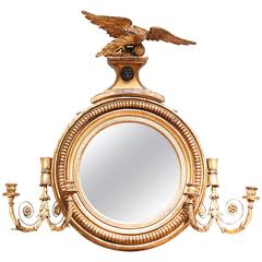 English Regency Giltwood Convex Girandole Mirror with Eagle